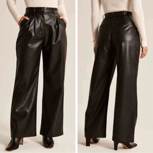 Abercrombie & Fitch | Black Vegan Leather Curve Love Tailored Wide Leg Pants